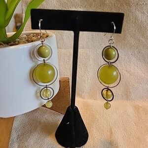 Dangle Drop Earrings Green‎ Beads Silver Tone Fashion Jewelry